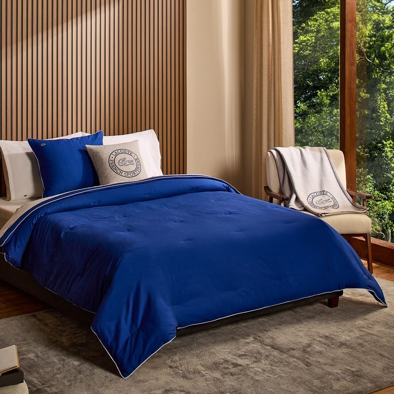 Lacoste Tiebreak 3-Piece Percale Cotton Comforter Set - Surf Blue - Twin