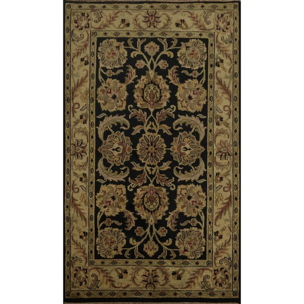Hand Knotted Oriental 100% Wool Carpet Traditional All-Over Black Agra Area Rug - 8' 5'' X 5' 7''
