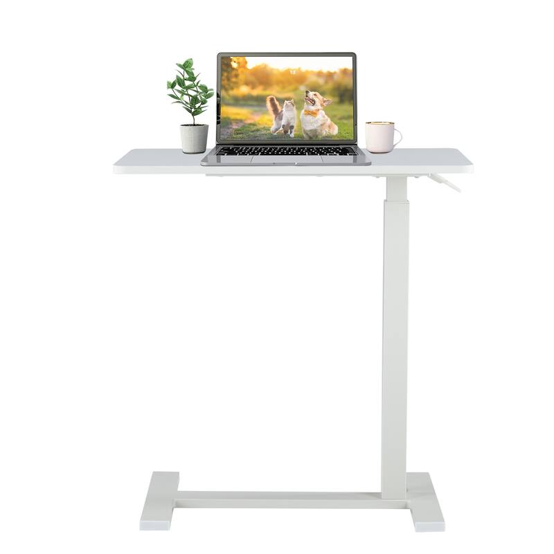Adjustable Overbed Table with Wheels ,Mobile Rolling Desk for Laptop, Hospital Bed, or Office Use - White