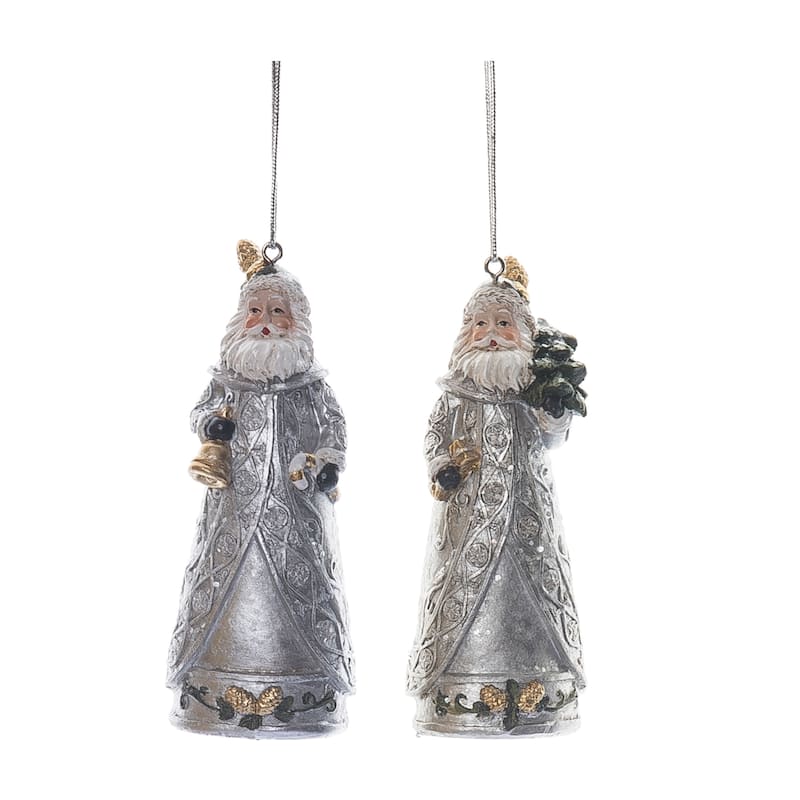 Transpac Resin Silver Santa Ornament Set of 2 Christmas Home Decorations