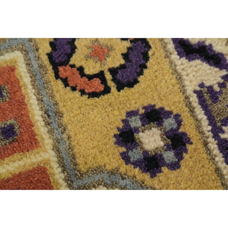 Hand-knotted Traditional Wool Yellow Geometric Area Rug Oriental Carpet - 8' 0'' X 2' 7''