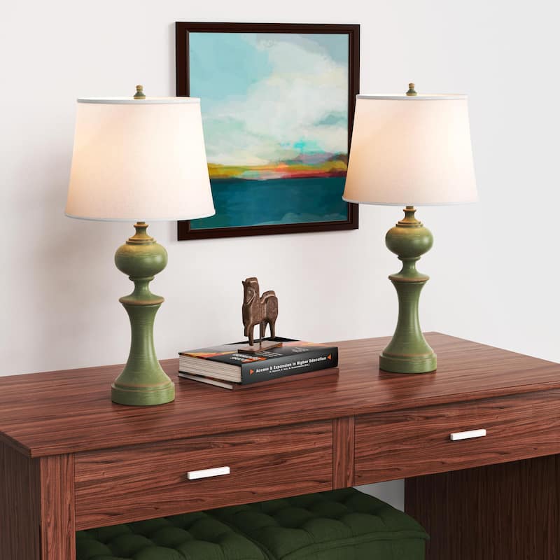 Farmhouse Table Lamps Retro Green Bedside Lamps Set of 2