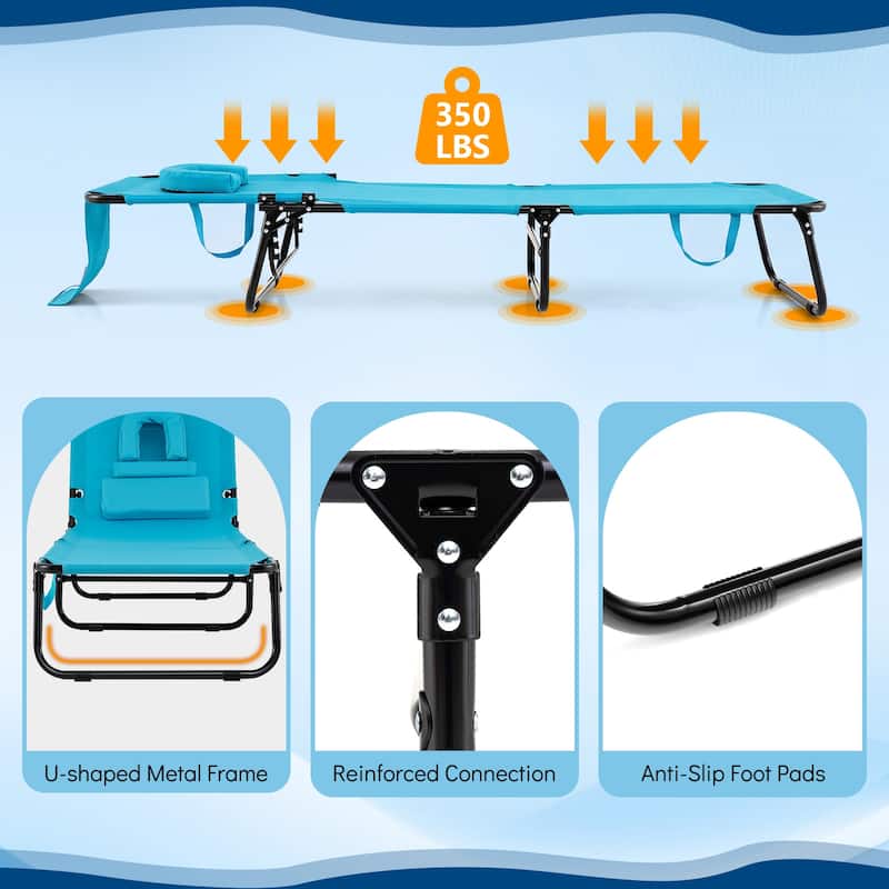 Gymax 2PCS Folding Beach Sun Lounger w/Face Hole Removable Pillows