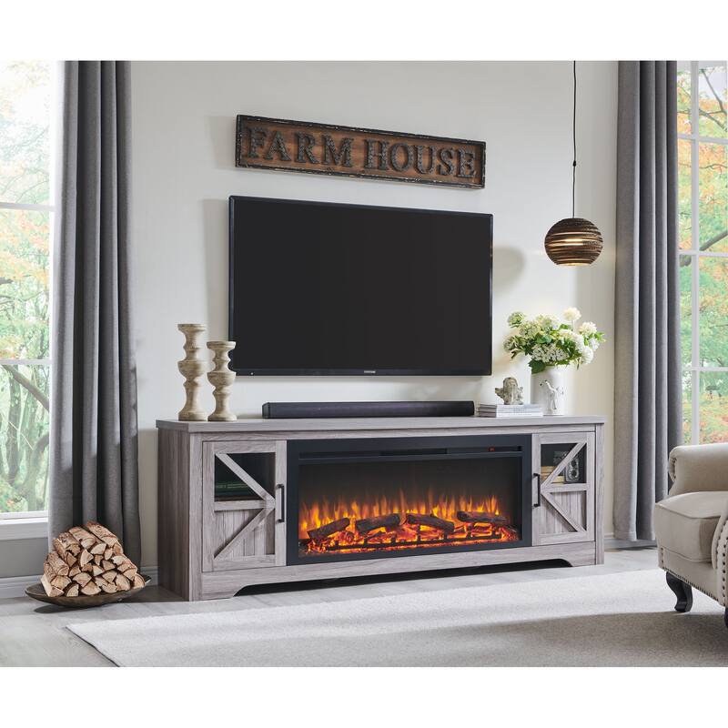 75" Fireplace TV Stand for TVs up to 80",with 44" Electric Fireplace