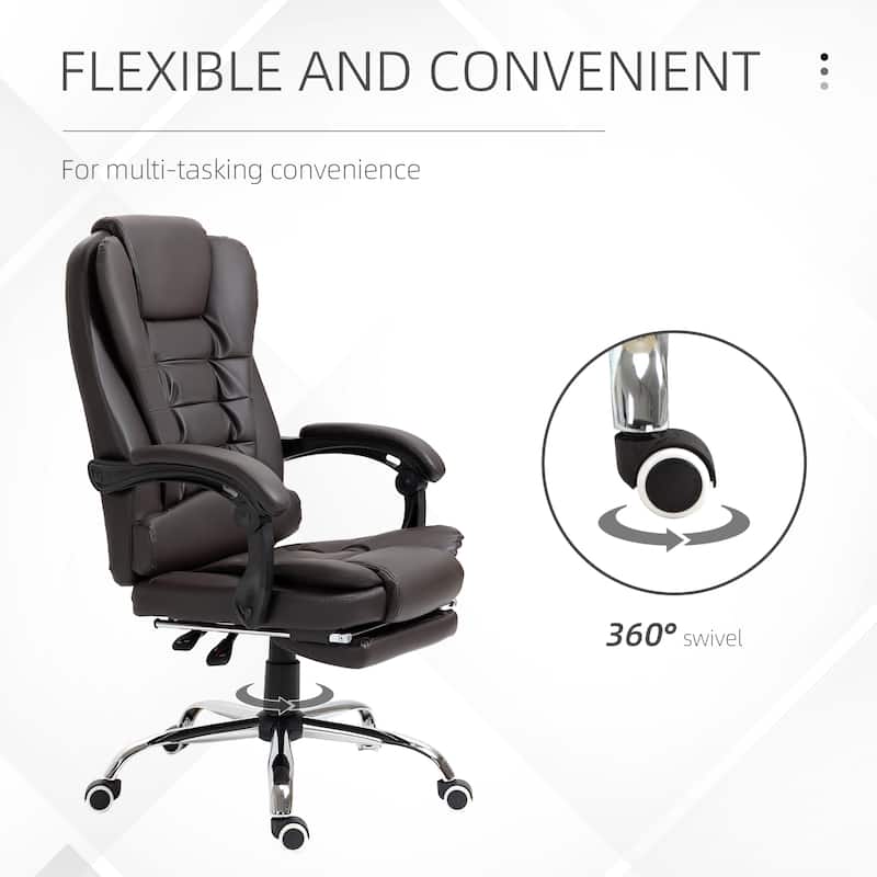 Leather Rolling Chair Reclining Chair with Padded Armrests, Adjustable Height Computer Chair Ergonomic Chair