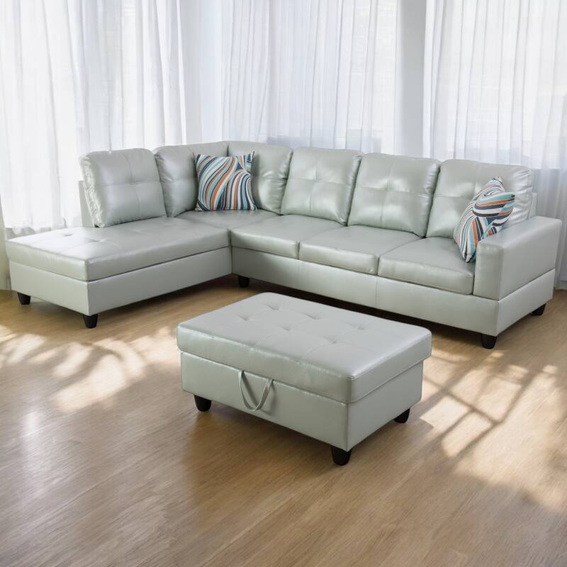 KISRAIS 103" Wide 3-Piece Vegan Leather Sectional Sofa Set - 103.5"W*74.5"D*35"H