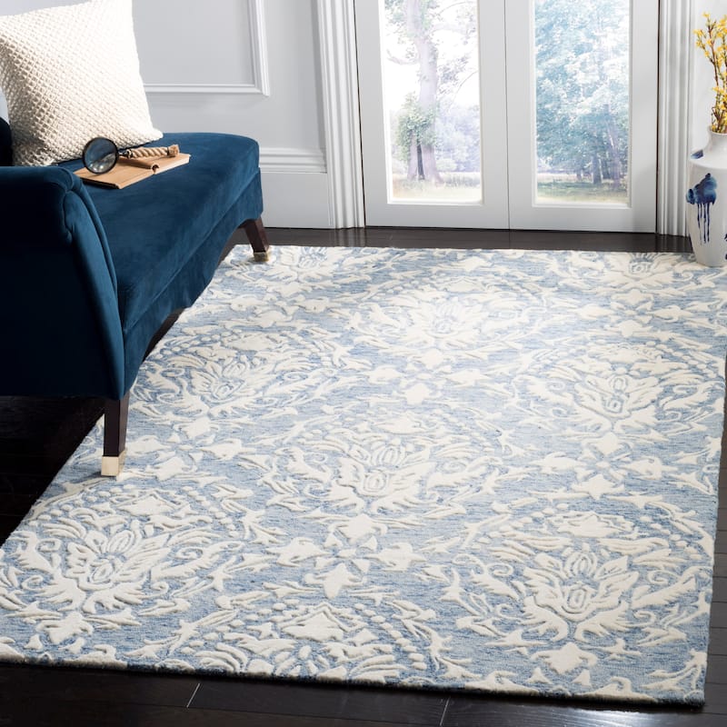 SAFAVIEH Handmade Blossom Lollie Modern Floral Wool Rug - 3' x 5' - Blue/Ivory
