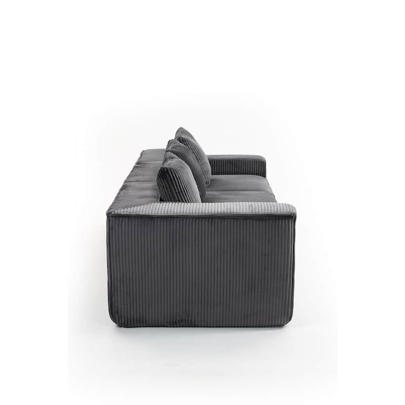 Modular Sectional Sofa with Pillows, Corduroy Upholstered 3-Seater Sofa, All-Compressed Foam Sofa for Living Room, Apartment