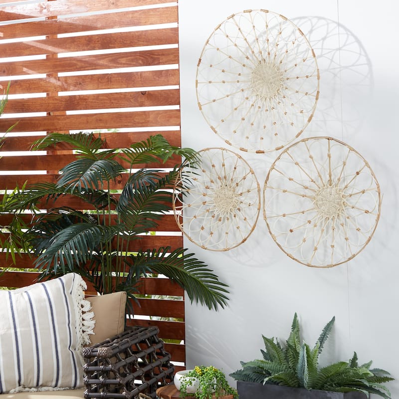 Dried Plant Plate Handmade Basket Home Wall Decor - Set of 3 Brown or Cream - Roche River Decor