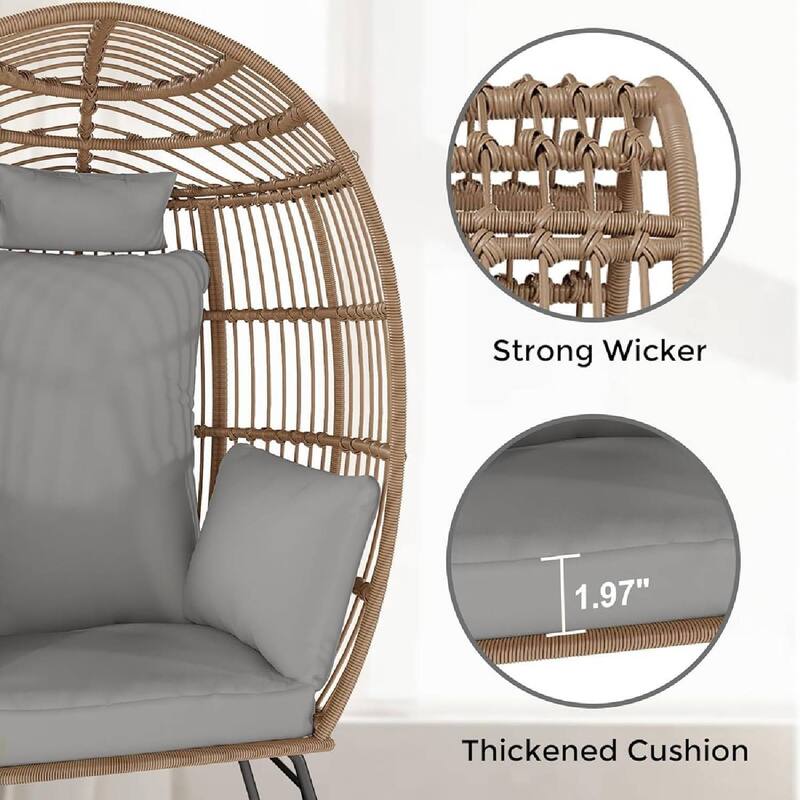 Rattan Wicker Egg Chair with Ottoman with Cushion for Balcony, Porch, Backyard