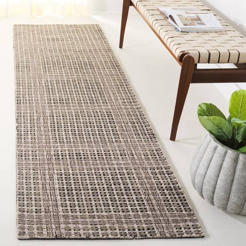 SAFAVIEH Handmade Abstract Ruthild Modern & Contemporary Wool Rug - 2'3" x 8' Runner - Beige/Dark Grey