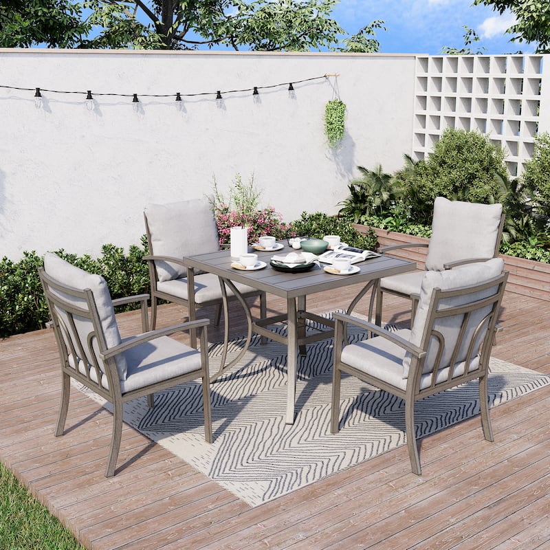 2-Piece Outdoor Aluminum Patio Dining Chairs with Cushions - Grey