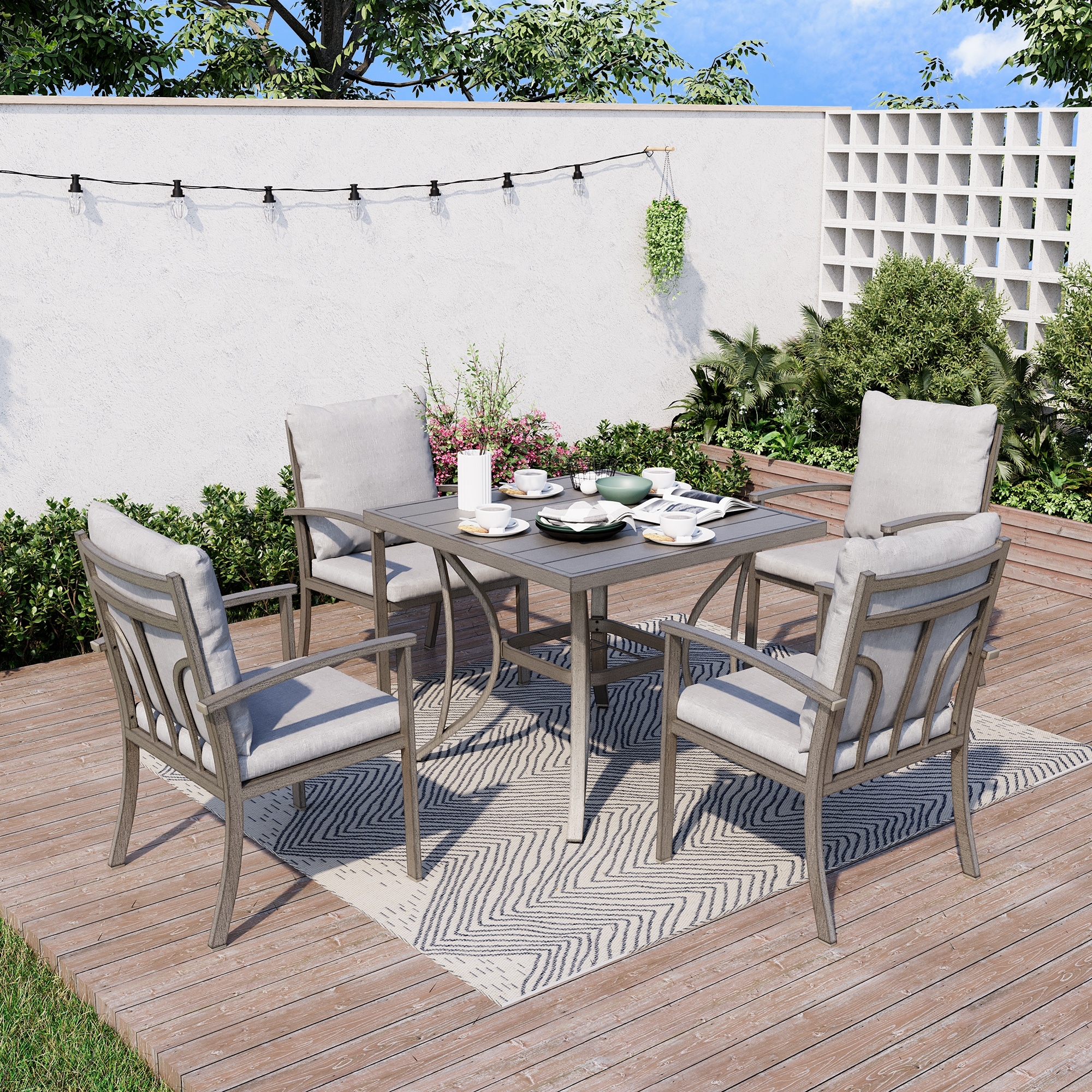 4-Piece Outdoor Aluminum Patio Dining Chairs with Cushions