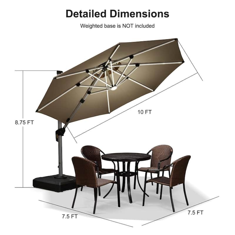 PURPLE LEAF Double Top 10/11/12ft Round Outdoor Patio Cantilever Umbrellas with Lights