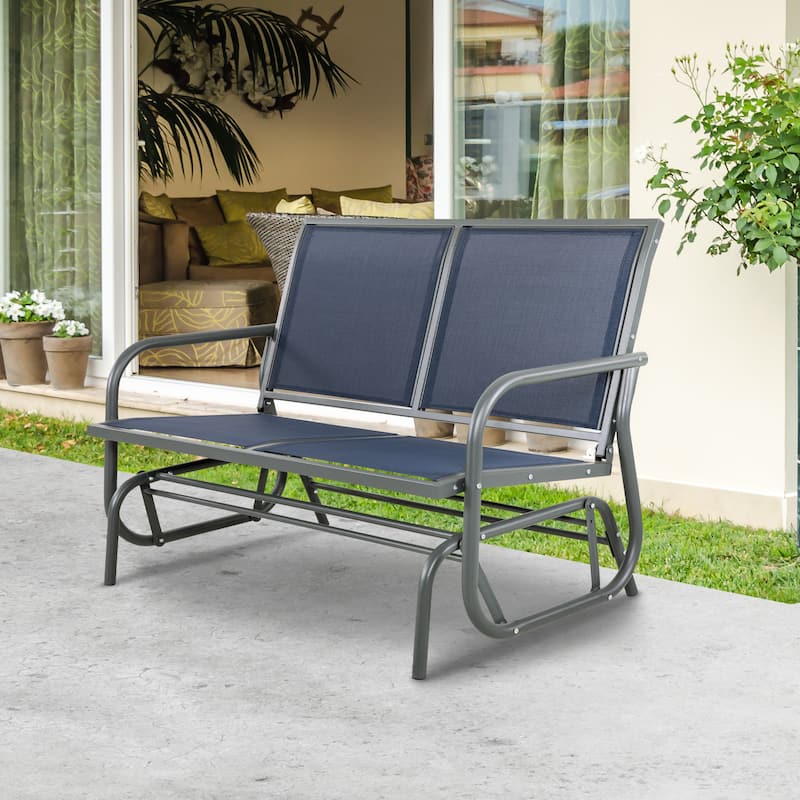 Outdoor Love-Seat Rocking Bench, Patio Glider, Textilene Fabric