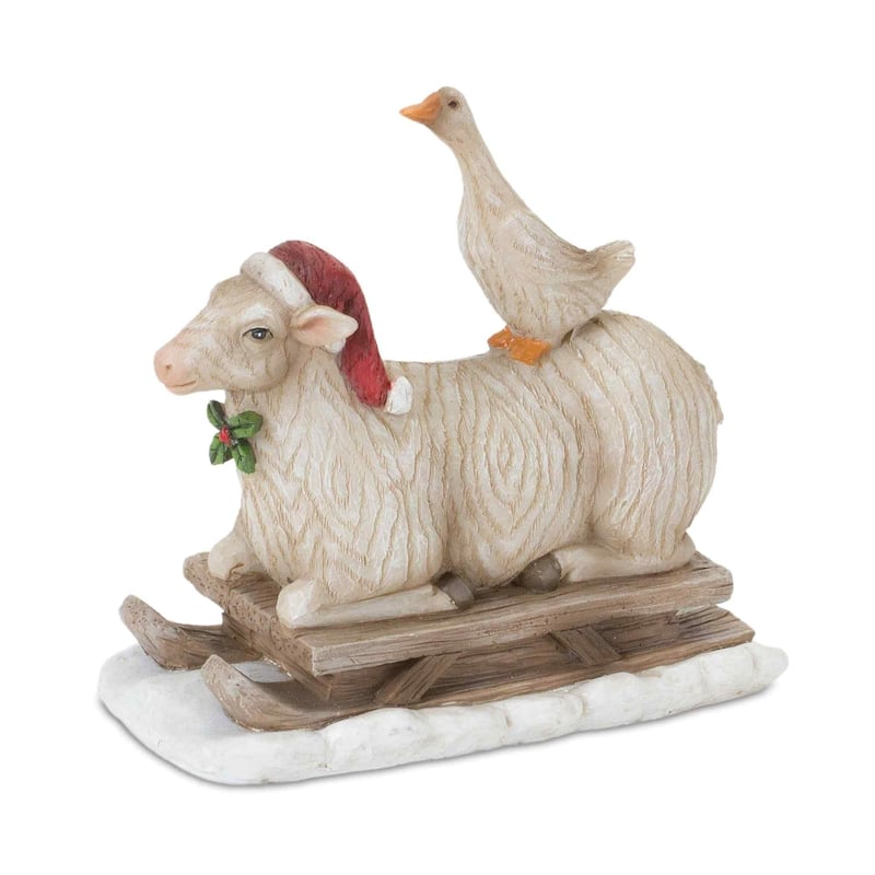 Set of 2 Farmhouse Santa on Sled Tabletop Christmas Figurines 5.5"