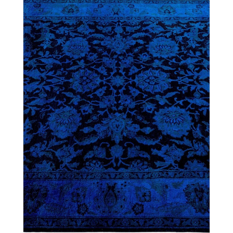 Overton Hand Knotted Wool Vintage Inspired Modern Contemporary Overdyed Blue Area Rug - 4' 2" x 6' 2"