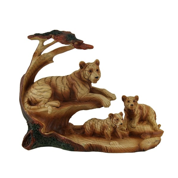 Carved Teak Statue - Elephant & Tiger