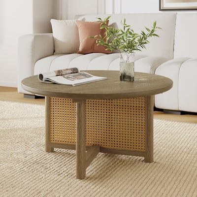 Christopher Knight Home - Seraphina 32" Round Rattan Woven Wood Coffee Table