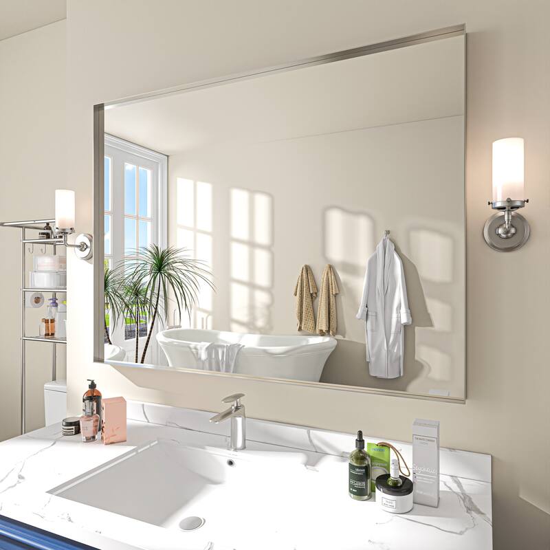 TOOLKISS Right Angle Aluminum Frame Bathroom Vanity Mirror with Clear Glass - 48 inch.W x 36 inch.H - Silver