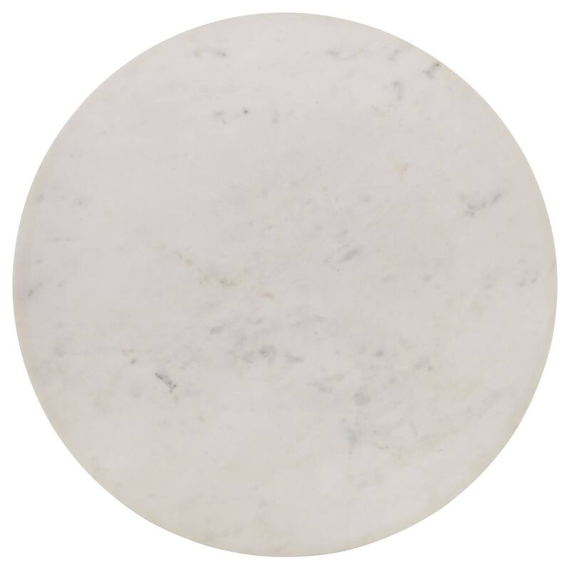 Wolu 22 Inch Side End Table, White Marble Round Top, Natural Brown Wood