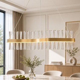 36W Mid-Century Modern Gorgeous Brushed Gold S-Shaped Long Linear Crystal Integrated LED Island Light for Dining Room