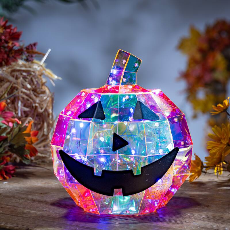 Vibrant 9.56 Inch Lighted Holographic Halloween Pumpkin