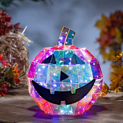 Vibrant 9.56 Inch Lighted Holographic Halloween Pumpkin