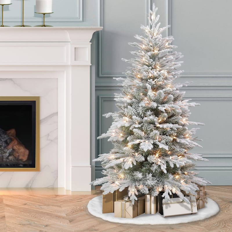 Puleo International 4.5 ft. Pre-lit Flocked Slim Northern Fir Tree - 4.5 Foot