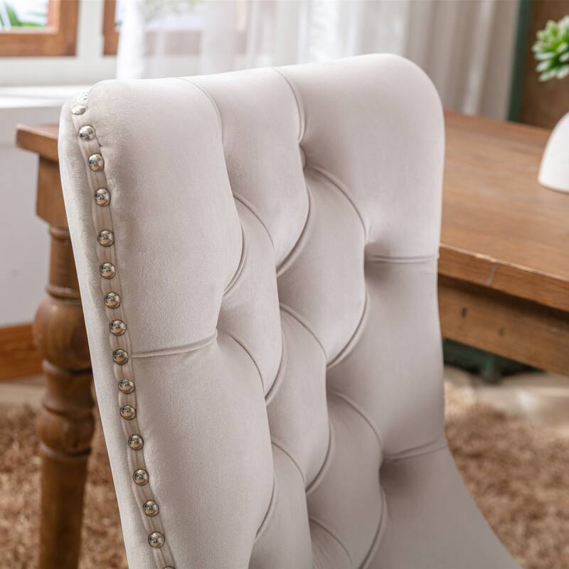 GDF Studio-Nikki Modern Wood Velvet Upholstered Dining Chair with Tufted Design, Nailhead Trim, 2-Pcs Set