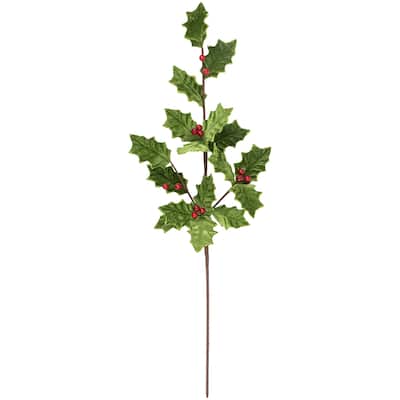 31" Green and Red Glittered Mistletoe Spray