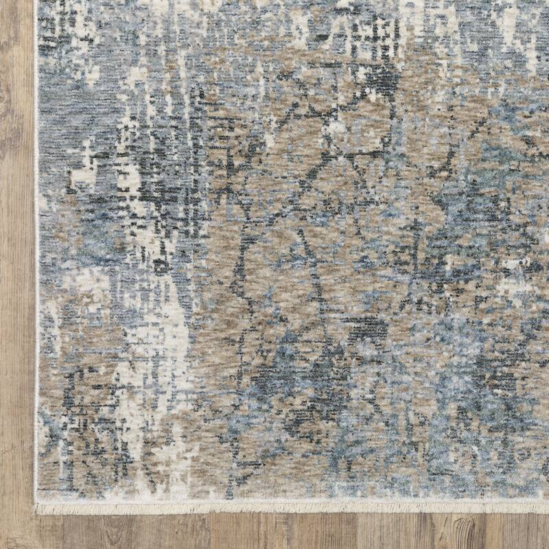 Style Haven Hendrix Faded Abstract Beige/ Blue Fringe Edge Area Rug