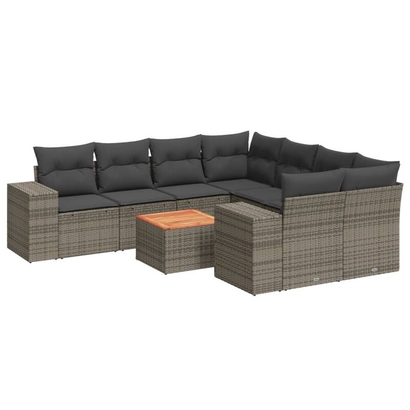 vidaXL Patio Sofa Set with Cushions Outdoor Furniture 9 Piece Poly Rattan - 21.7 x 21.7 x 14.6