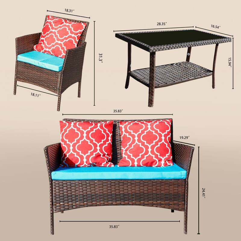 Outdoor Rattan Wicker Patio Furniture Set with Coffee Table,Loveseat & Chairs - patio Conversation Set for Garden,Porch,Balcony