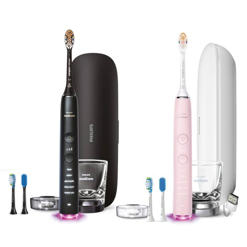 Philips Sonicare DiamondClean Smart 9500 Electric Toothbrush HX9923/11 (Black) and (Pink) - Black and White