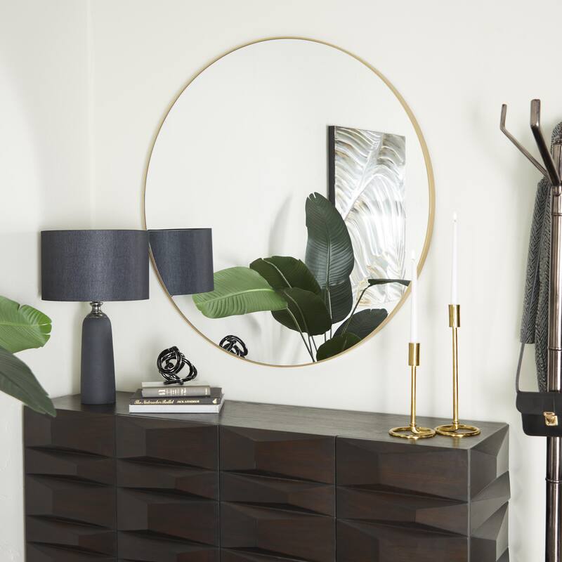 Wooden Wall Mirror with Thin Frame - Gold - Roche River Decor