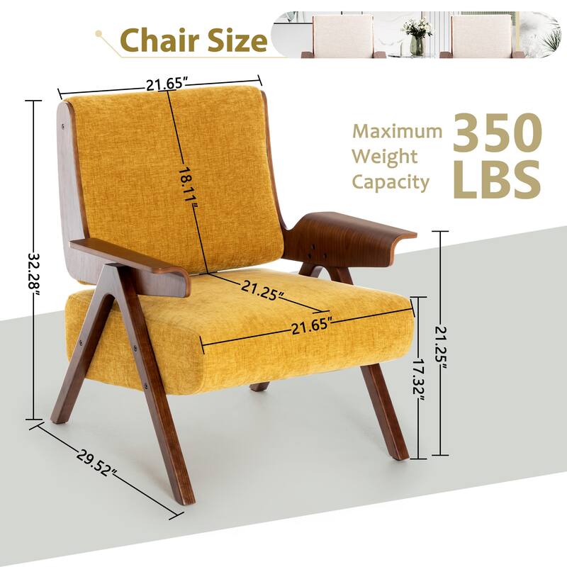 Accent Chair for Living Room, Mid Century Modern Fabric Chair with Oak Leg, Upholstered Comfy Side Chair for Balcony
