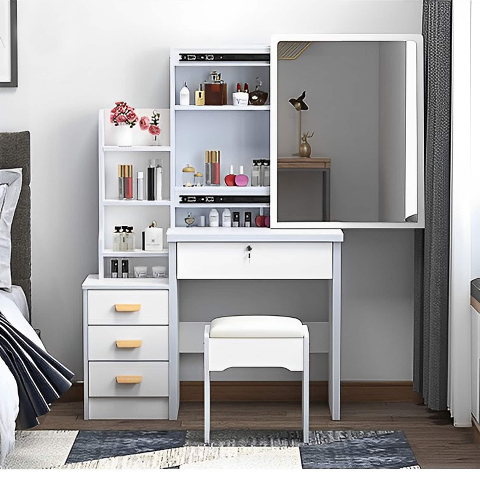 Vanity table with mirror and chair sales