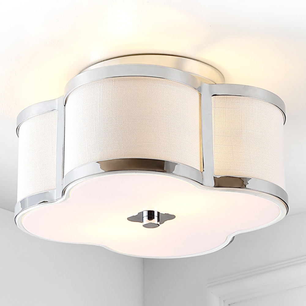 Brushed Nickel 3-Light Linen White Shade IOROUI 13 Modern Semi Flush Mount Ceiling Light
