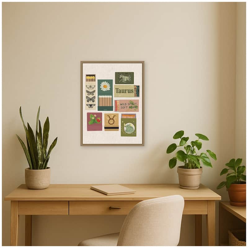 Kate and Laurel Taurus Matchbooks Linen FC by Megan Ryan Framed Canvas Wall Art Print