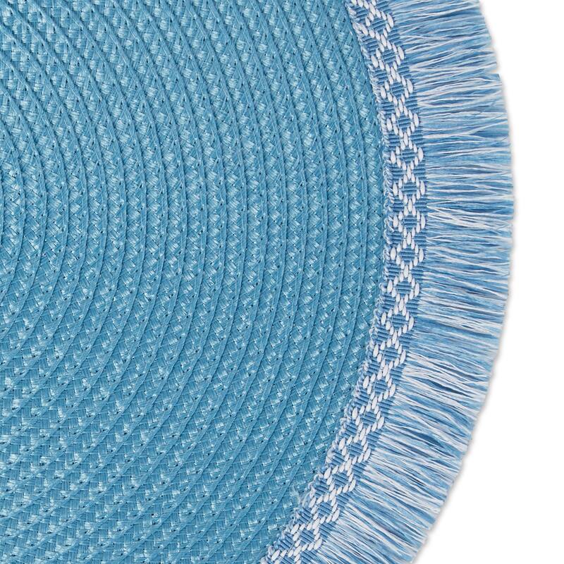 DII Nautical Blue Round Fringed Placemat Set/6