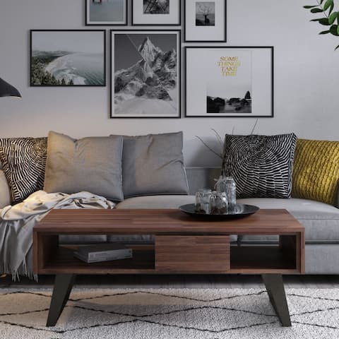 WYNDENHALL Mitchell SOLID ACACIA WOOD and Metal 48 inch Wide Rectangle Modern Industrial Coffee Table - 48 W x 22 D x 18 H