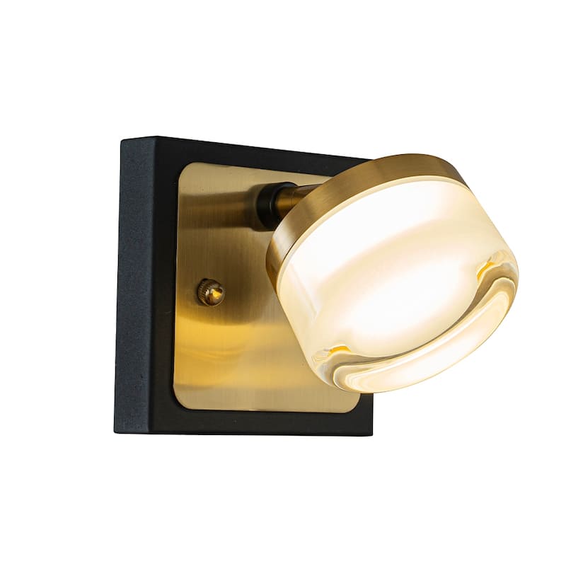 Modern Square Black and Brass Integrated LED Wall Sconce with White Acrylic Shade Adjustable Head Bathroom Vanity Light
