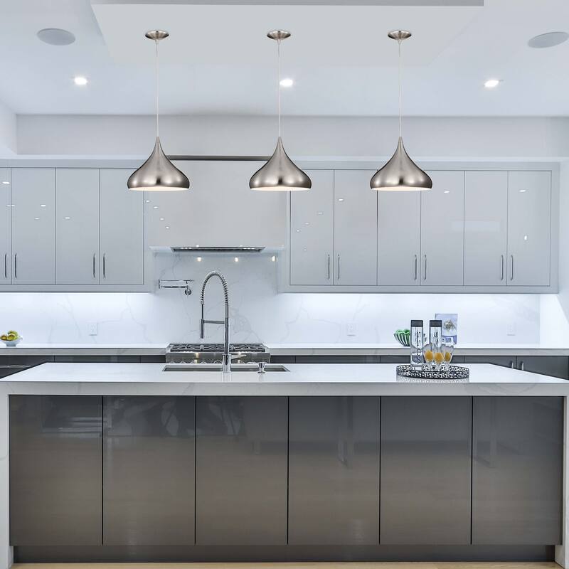 1-Light 12 in. Brushed Nickel Single Pendant with Teardrop Metal Shade