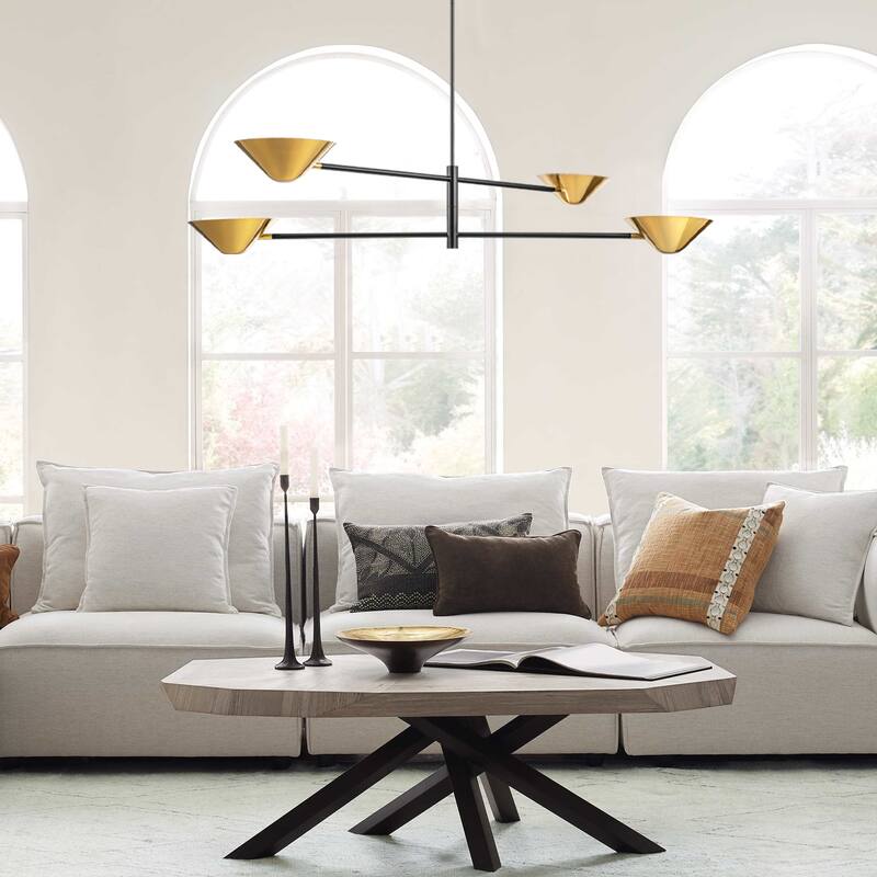 4-Light Mid-Century Modern Industrial Oversized Sputnik Pendant Light Cone Linear Chandelier - 59 in. W x 9.8 in. H