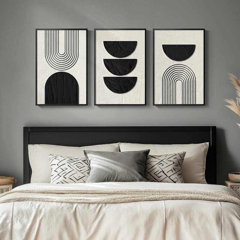 Framed Boho Black and White Abstract Wall Art