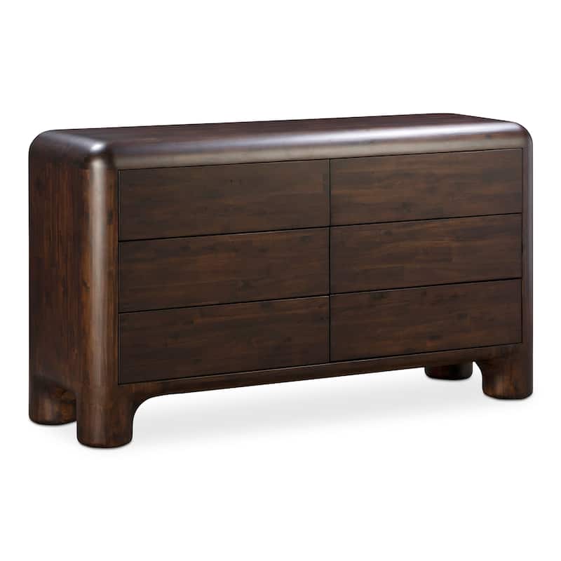 NADAAL STUDIOS Zanric Dresser, Six Drawer Acacia Wood with Soft-Close Glides and Chunky Legs, Dark Brown