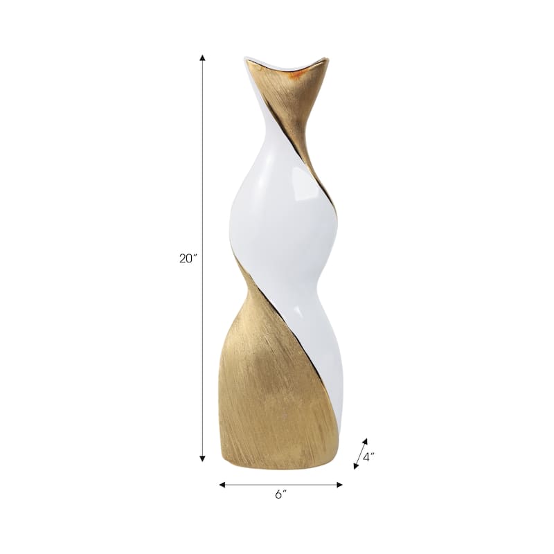 Contemporary Ceramic Twisted Vase -White and Gold Floral Vase