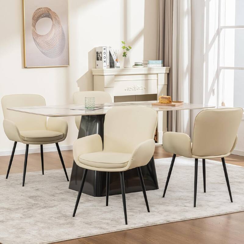 Set of 2 Cat-Scratch Resistant Dining Chairs with Gold Metal Legs - White - Set of 4