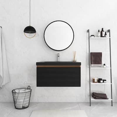 MDF Wall-Mounted Bathroom Vanity Set with Integrated Resin Sink with Drain in Matte Black